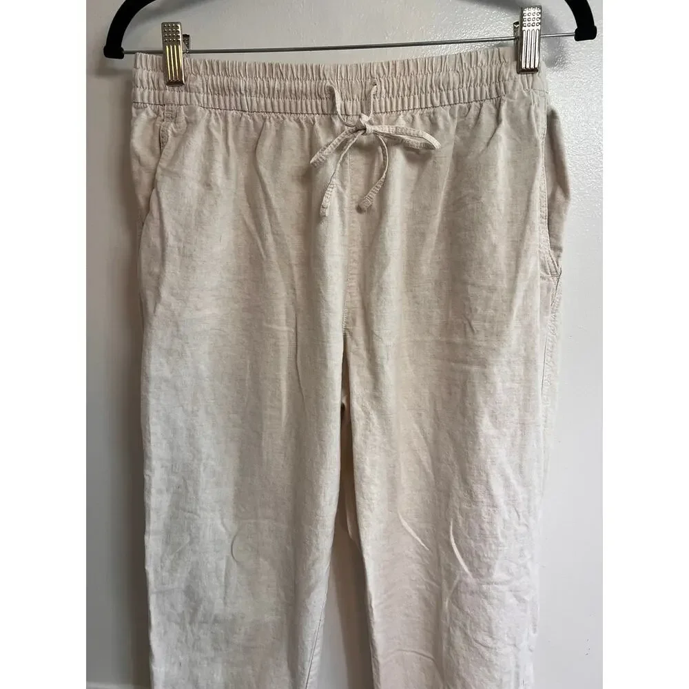 H&M Linen Cotton Drawstring Jogger Pants Women’s Small Beige Oatmeal Tapered